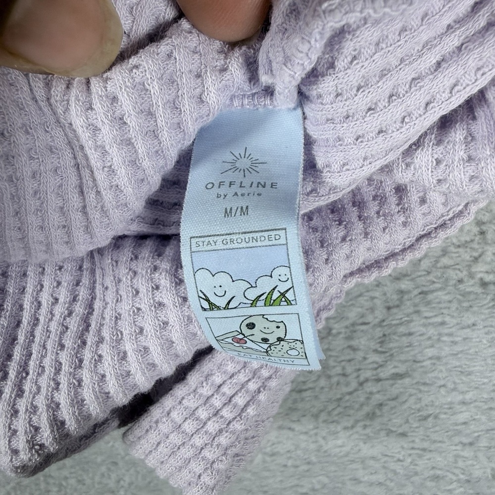 Offline Aerie Womens Henley Top Oversized Purple Waffle Knit Thumbhole Medium - Picture 8 of 9